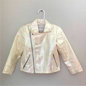 Girls' Shimmering Cream Iridescent Moto Jacket